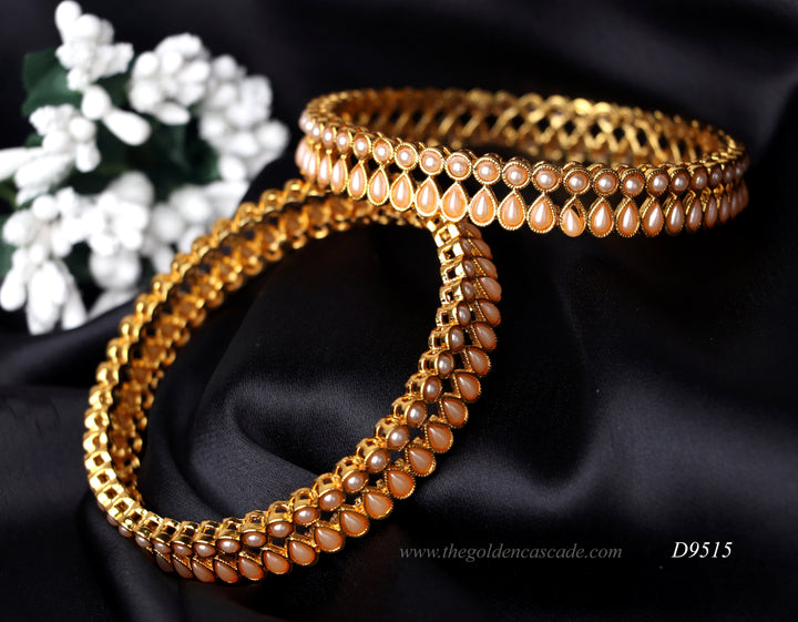 Stylish Pearl Studded Kada Gold-Plated Traditional Bangles for Women & Girls