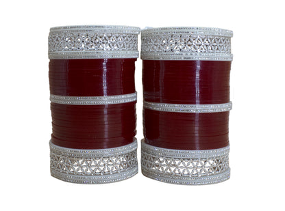 Maroon Bridal Chuda Set for Women Traditional Seep Bangles with AD Kada for Weddings