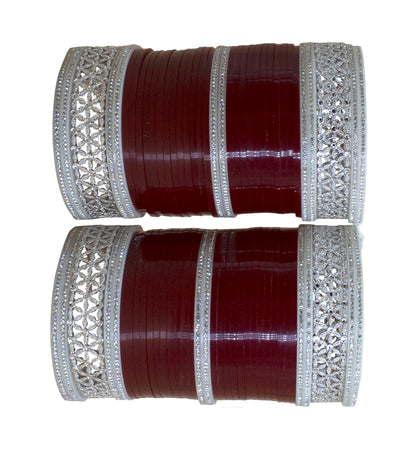 Maroon Bridal Chuda Set for Women Traditional Seep Bangles with AD Kada for Weddings
