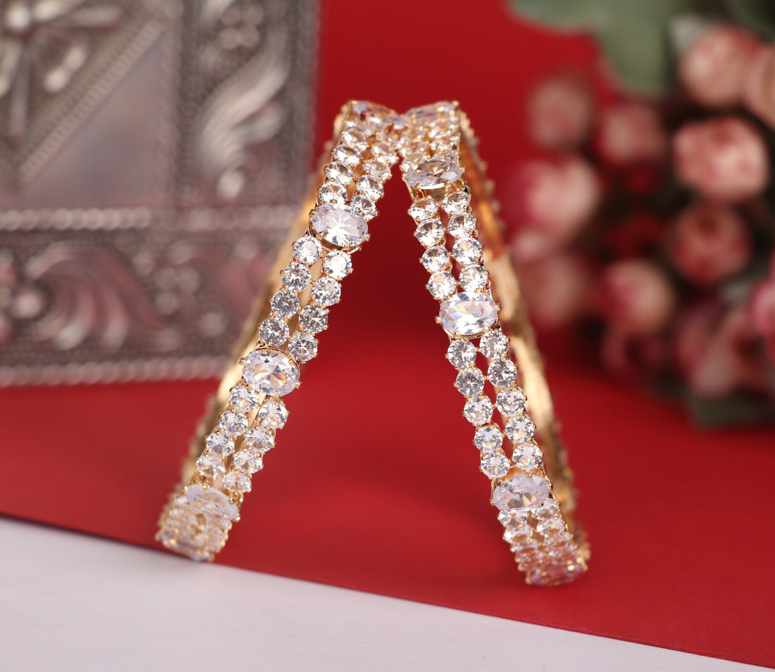 American Diamond Kada for Women & Girls | Antique Gold-Plated AD Studded Traditional Bracelet