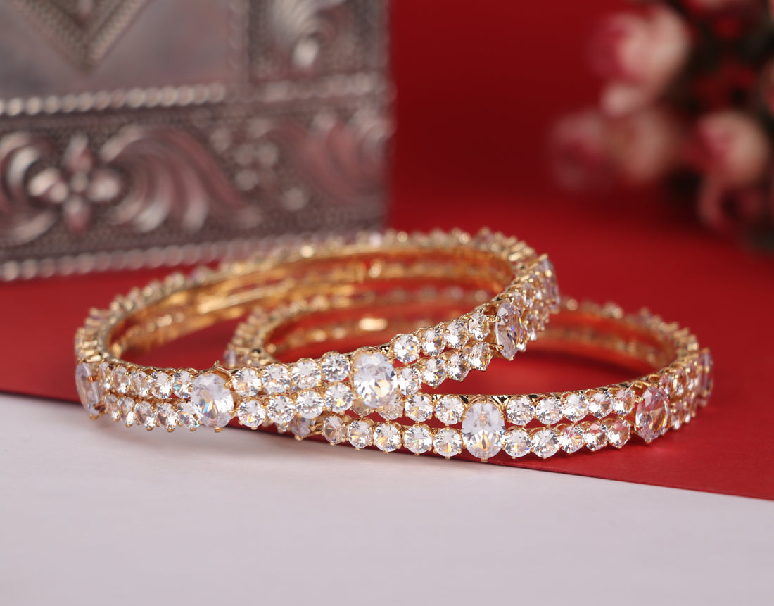 American Diamond Kada for Women & Girls | Antique Gold-Plated AD Studded Traditional Bracelet