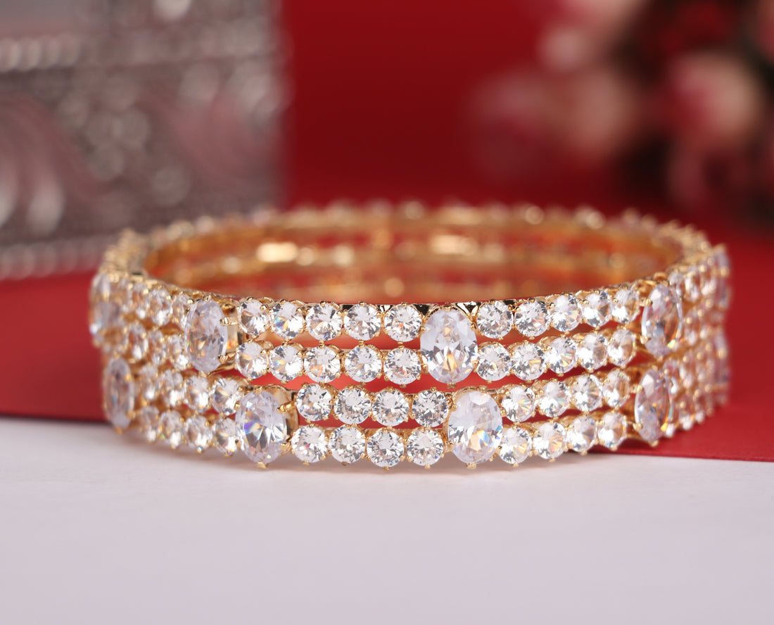 American Diamond Kada for Women & Girls | Antique Gold-Plated AD Studded Traditional Bracelet