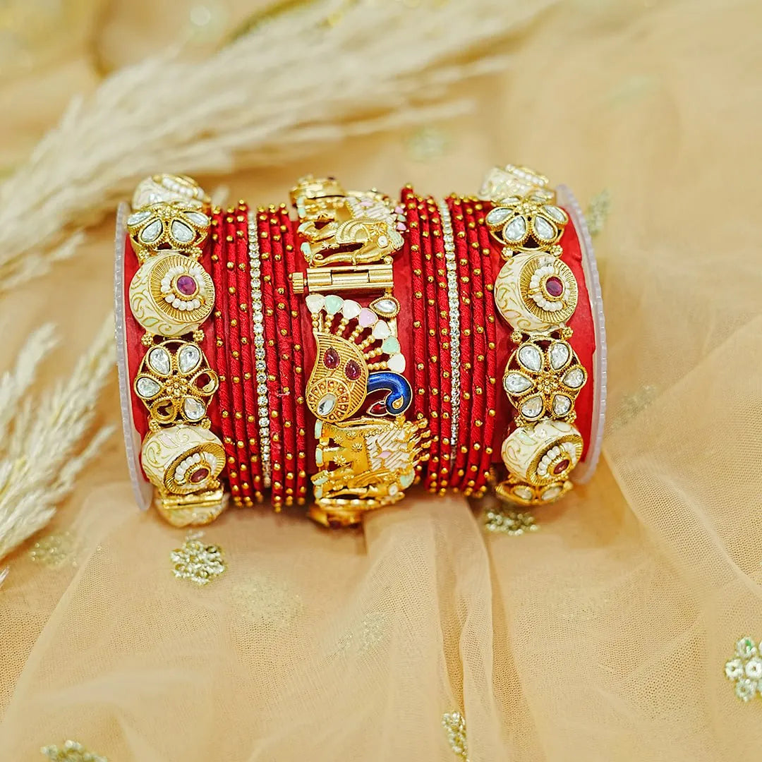 Traditional Bridal Set for Women | Brass Kada with Thread Bangles