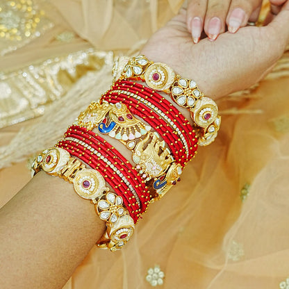 Traditional Bridal Set for Women | Brass Kada & Thread Bangle | Wedding Set for