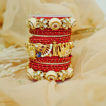 Traditional Bridal Set for Women | Brass Kada & Thread Bangle | Wedding Set for
