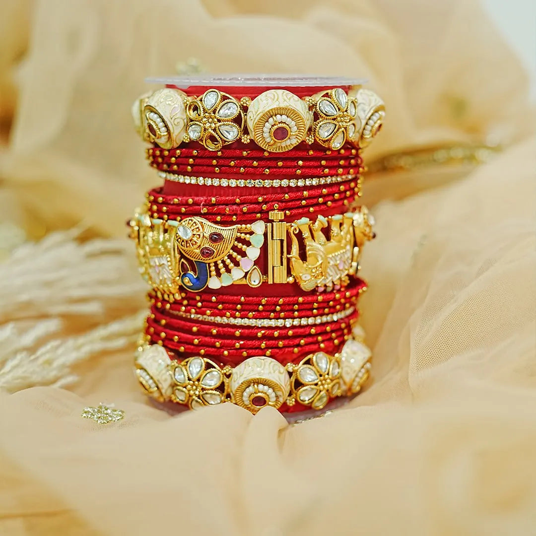 Traditional Bridal Set for Women | Brass Kada with Thread Bangles
