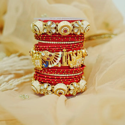 Traditional Bridal Set for Women | Brass Kada with Thread Bangles