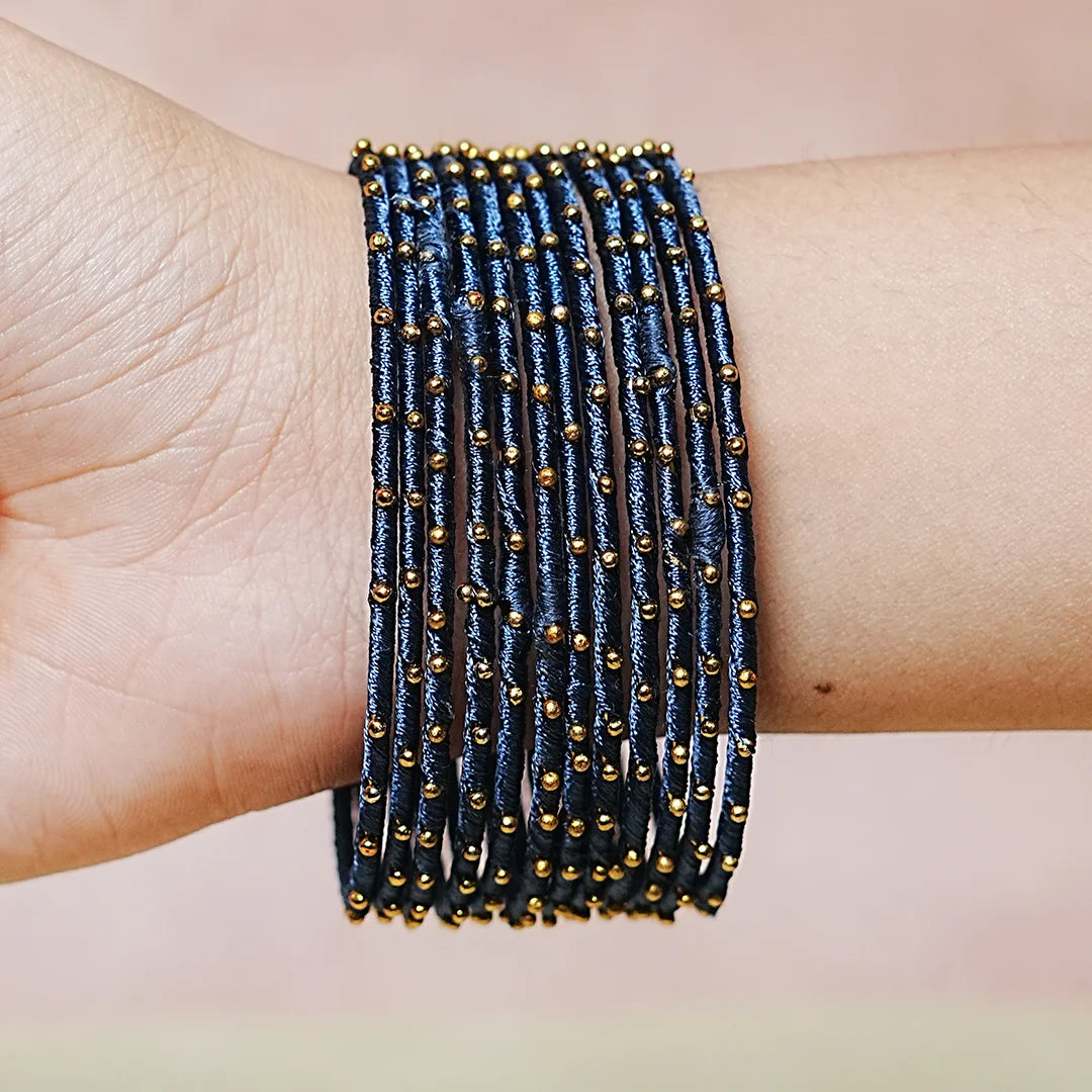 Metal Base with Premium Thread Work Bangles for Women & Girls (Pack of 12 Bangle)
