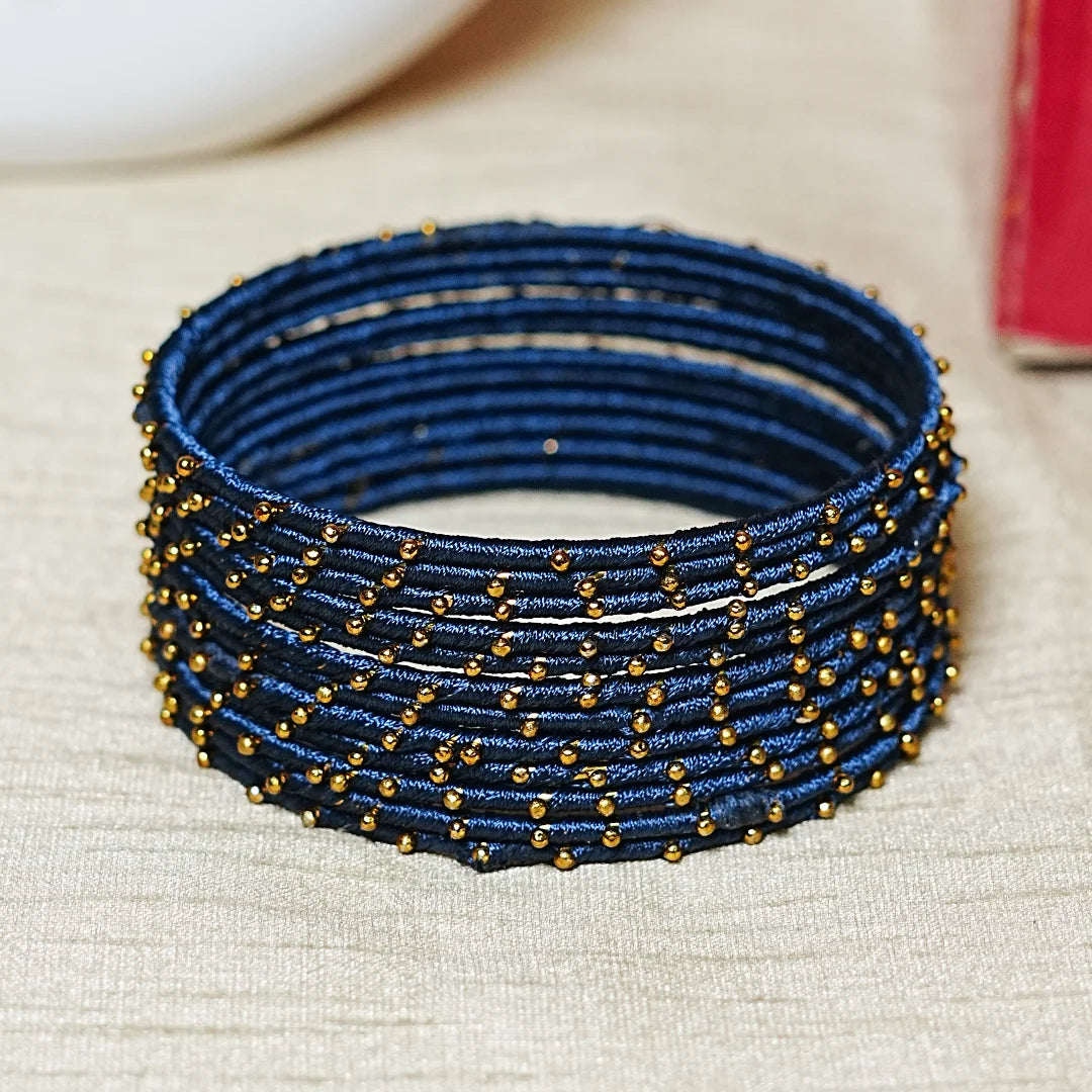 Metal Base with Premium Thread Work Bangles for Women & Girls (Pack of 12 Bangle)