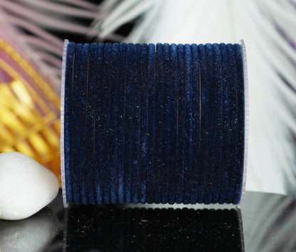 Black Blue Velvet Metal Bangles for Women & Girls (Pack of 24)