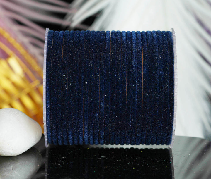 Black Blue Velvet Metal Bangles for Women & Girls (Pack of 24)