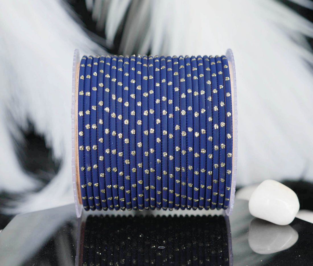 Black Blue Dot Design Matte Finish Metal Bangle for Women & Girls (Pack of 24)