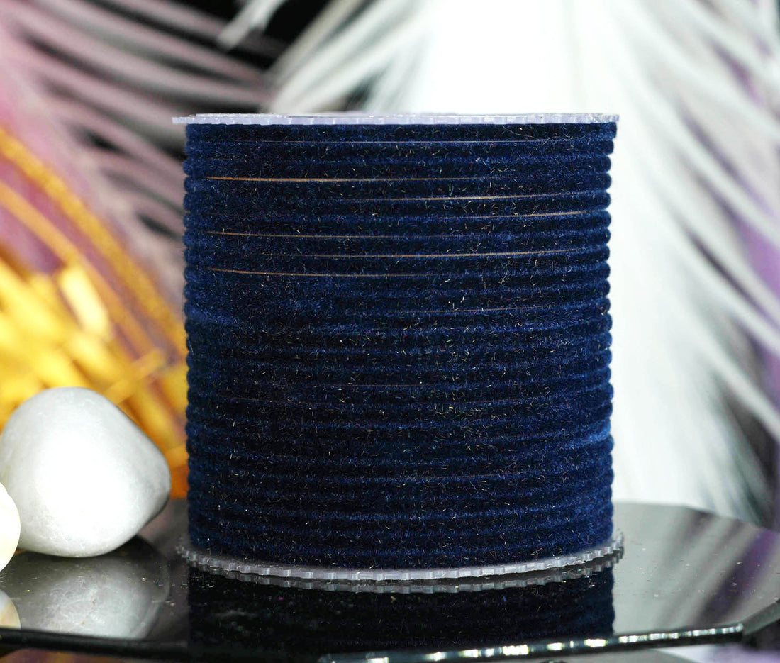 Black Blue Velvet Metal Bangles for Women & Girls (Pack of 24)