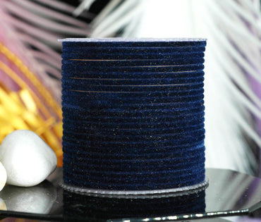 Black Blue Velvet Metal Bangles for Women & Girls (Pack of 24)
