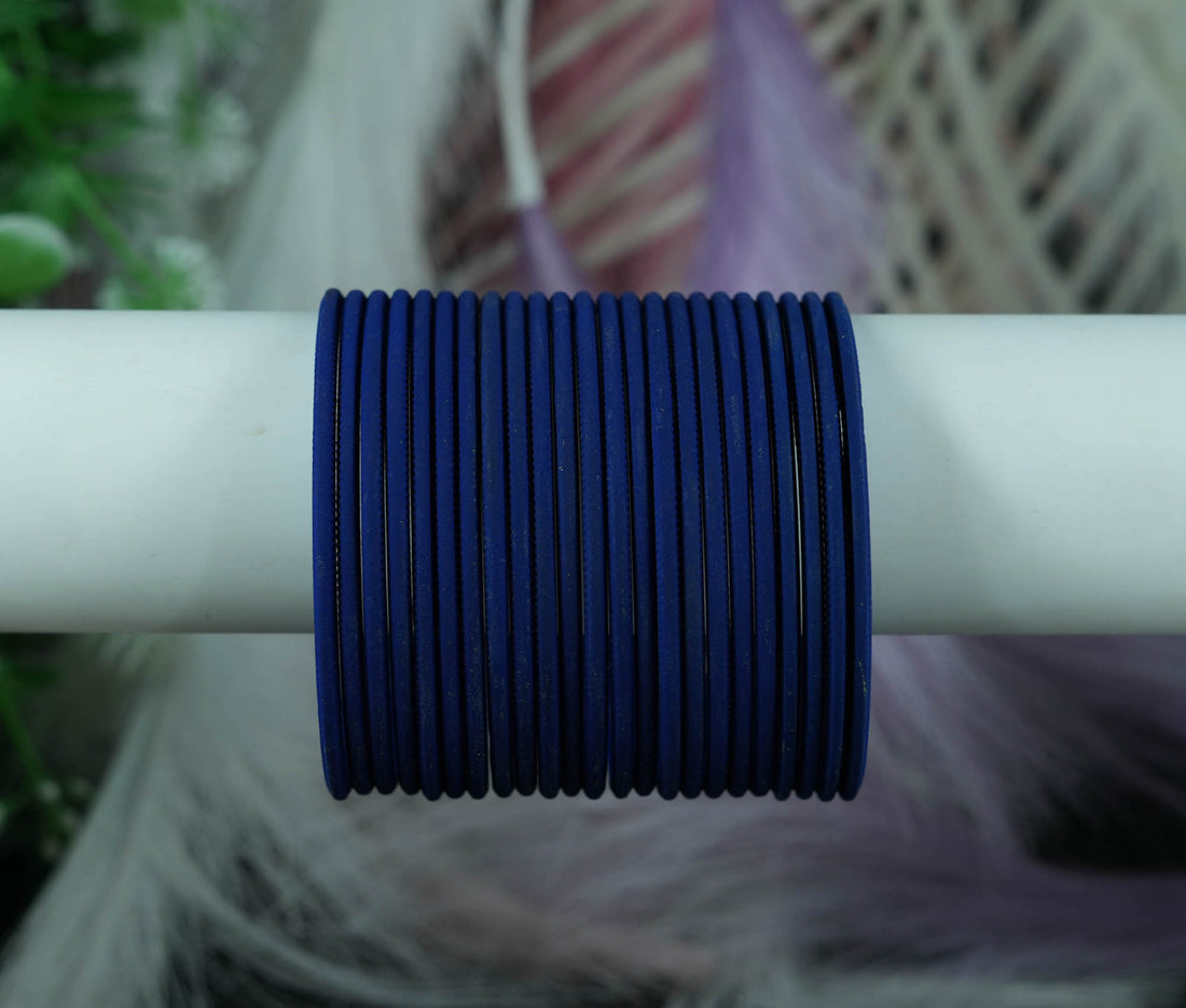 Black Blue Color Plain Matte Metal Bangles for Women & Girls (Pack of 24)