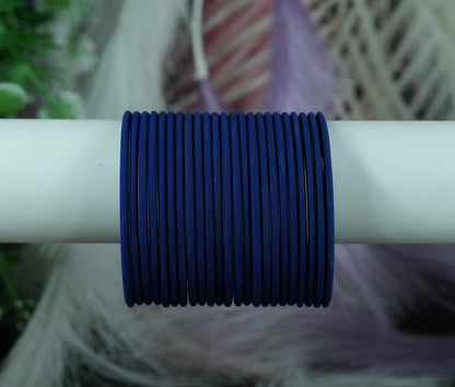 Black Blue Color Plain Matte Metal Bangles for Women & Girls (Pack of 24)