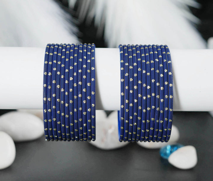Black Blue Dot Design Matte Finish Metal Bangle for Women & Girls (Pack of 24)