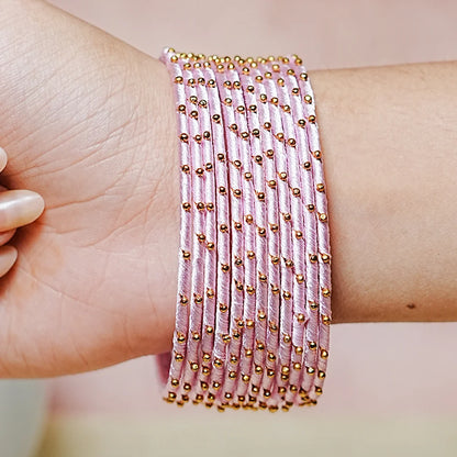 Metal Base with Premium Thread Work Bangles for Women & Girls (Pack of 12 Bangle)