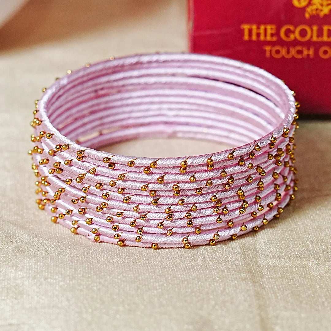Metal Base with Premium Thread Work Bangles for Women & Girls (Pack of 12 Bangle)