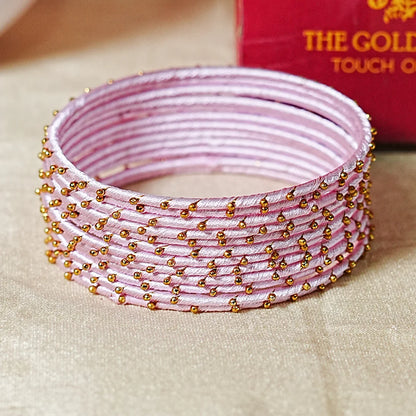 Metal Base with Premium Thread Work Bangles for Women & Girls (Pack of 12 Bangle)