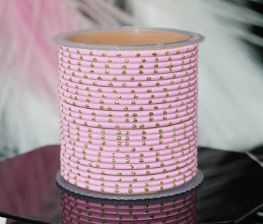 Baby Pink Dot Design Matte Finish Metal Bangle for Women & Girls (Pack of 24)