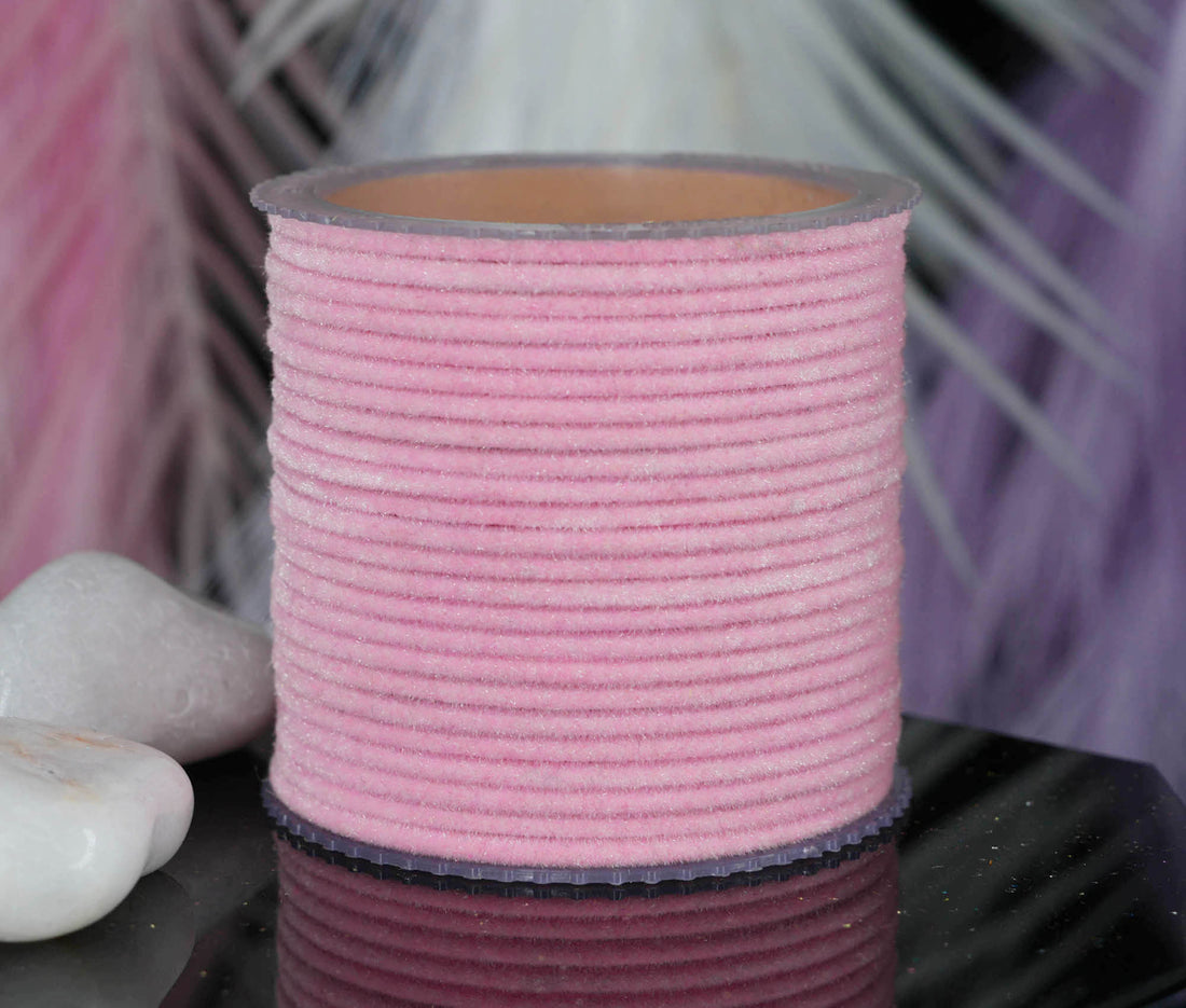 Baby Pink Velvet Metal Bangles for Women & Girls (Pack of 24)