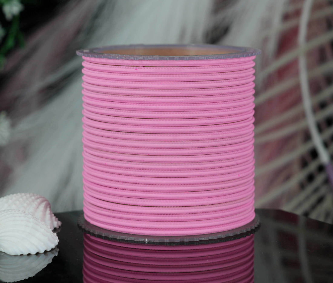 Baby Pink Color Plain Matte Metal Bangles for Women & Girls (Pack of 24)