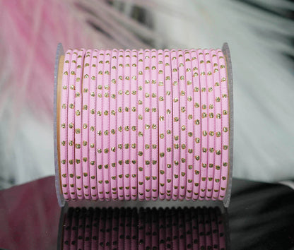 Baby Pink Dot Design Matte Finish Metal Bangle for Women & Girls (Pack of 24)