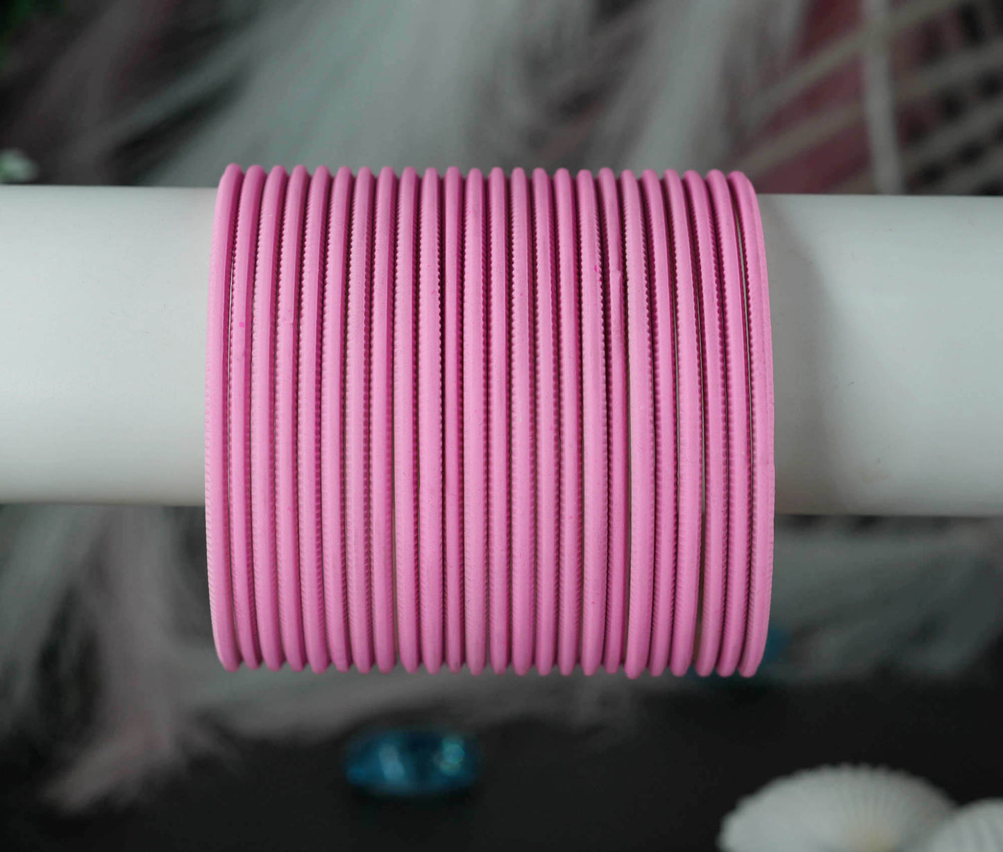 Baby Pink Color Plain Matte Metal Bangles for Women & Girls (Pack of 24)