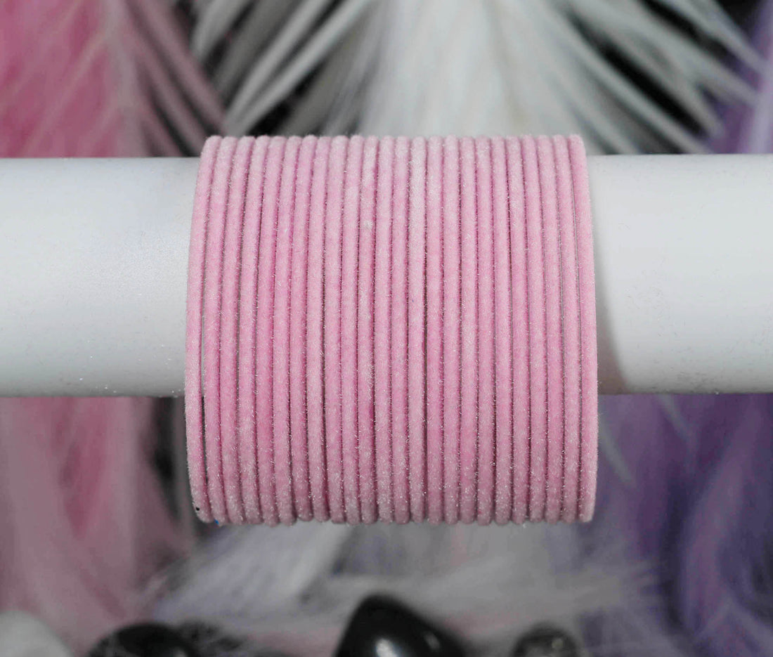 Baby Pink Velvet Metal Bangles for Women & Girls (Pack of 24)