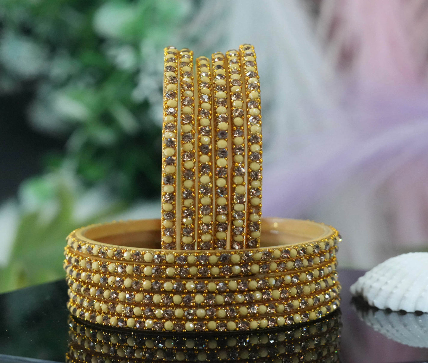 Glass Bangles with Beads Studded for Women & Girls | Multiple Color Chudiyan (Pack of 12 Bangles)