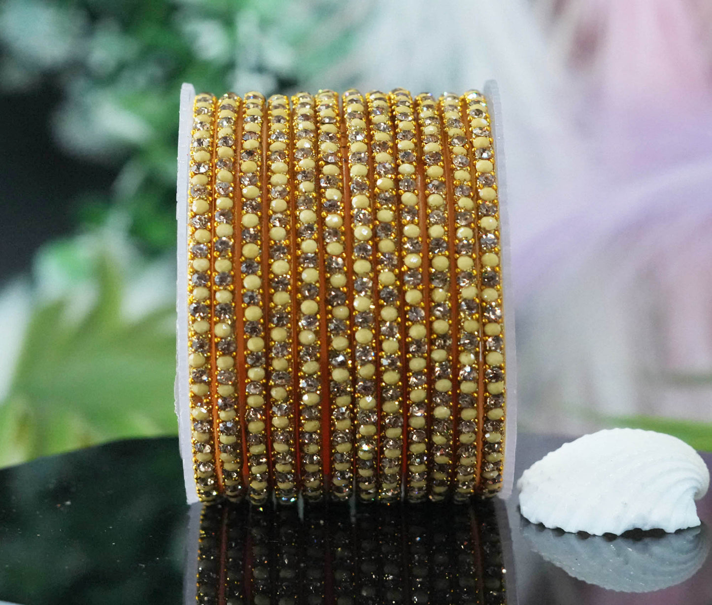 Glass Bangles with Beads Studded for Women & Girls | Multiple Color Chudiyan (Pack of 12 Bangles)