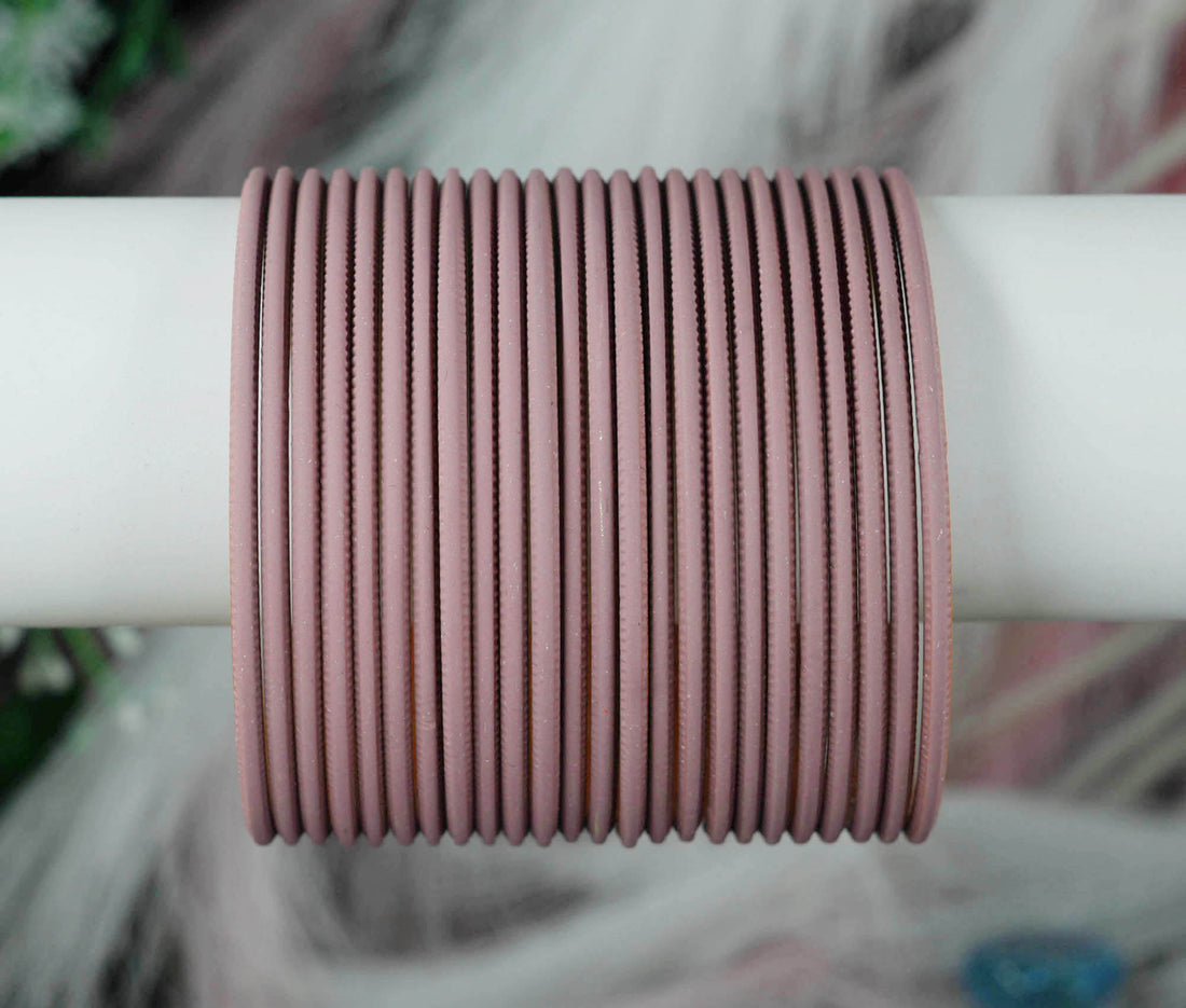 Biscuit Color Plain Matte Metal Bangles for Women & Girls (Pack of 24)