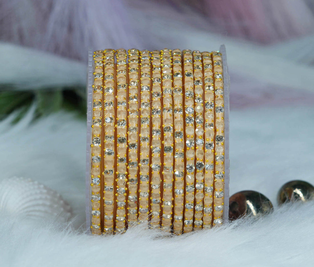 Glass Bangles with Beads Studded for Women & Girls (Pack 12)