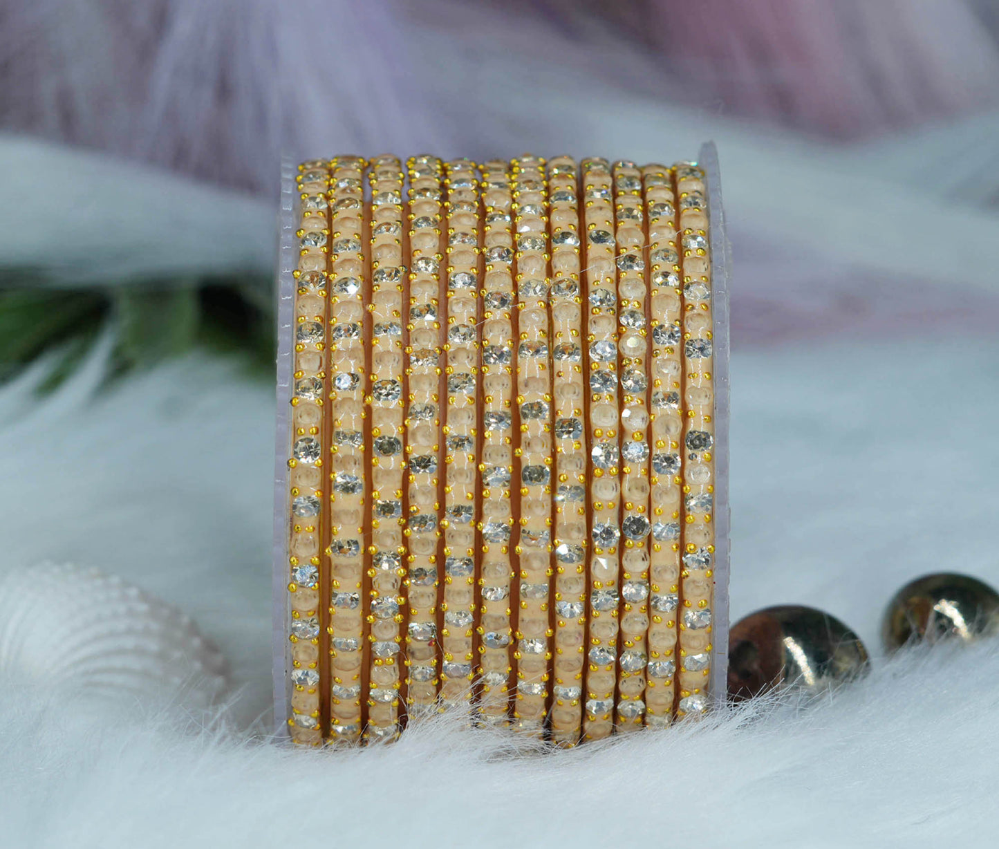 Glass Bangle with Beads Studded for Women & Girls (Pack 12 Bangles)