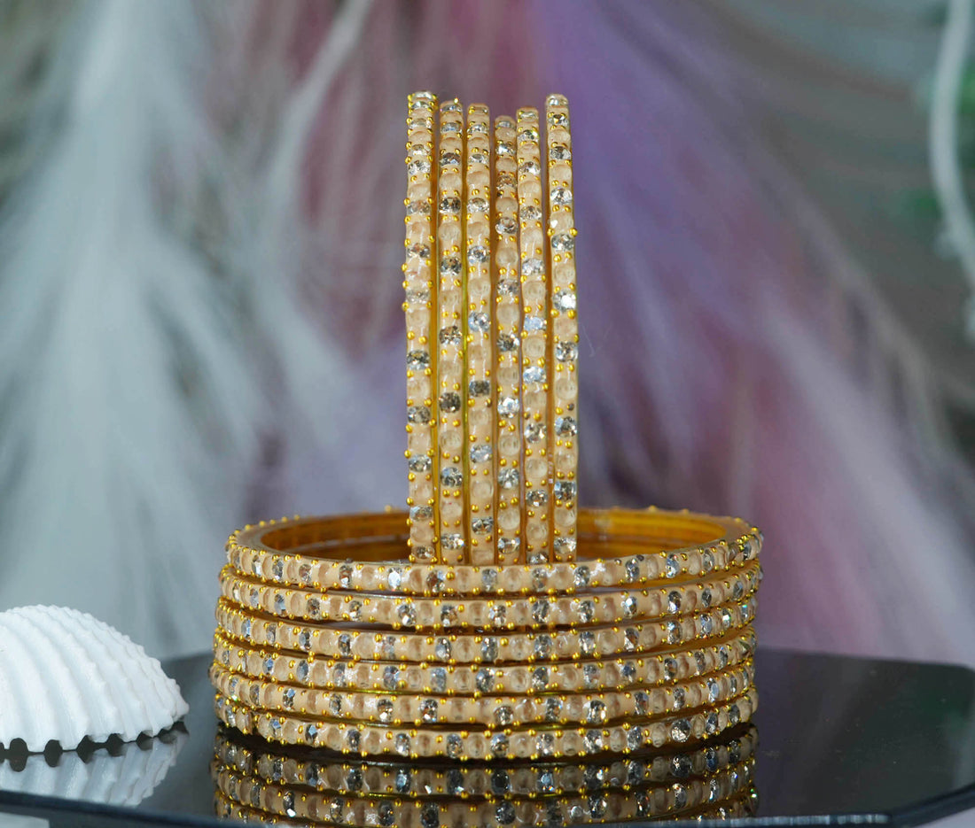 Glass Bangles with Beads Studded for Women & Girls (Pack 12)