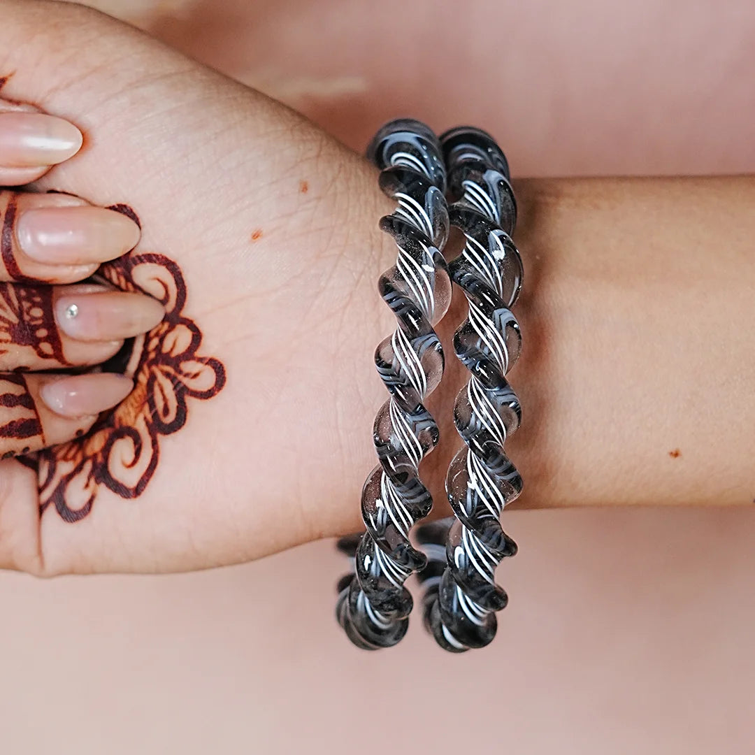 Glossy Finish Spiral Look Glass Kada Bangle for Women & Girls (Pack of 2)