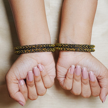 Golden Ball Studded Handcrafted Glass Kada Bangles for Women & Girls (Pack of 4 Kada)