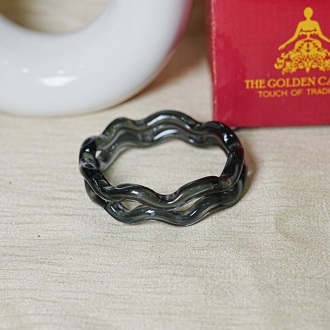 Zig-Zag Glass Kada Bangle, Glossy Finish for women and girls (Pack of 2 Kada)