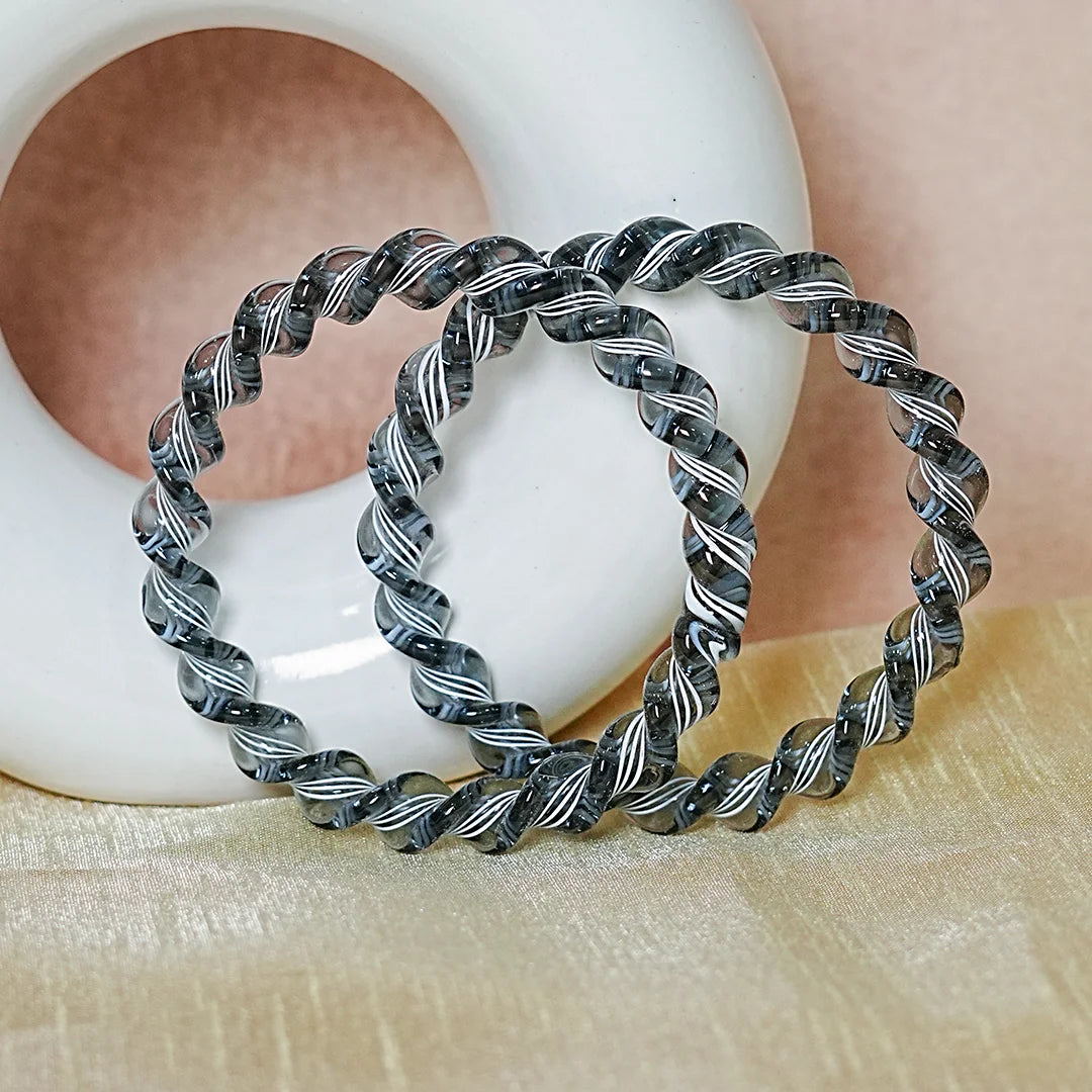 Glossy Finish Spiral Look Glass Kada Bangle for Women & Girls (Pack of 2)