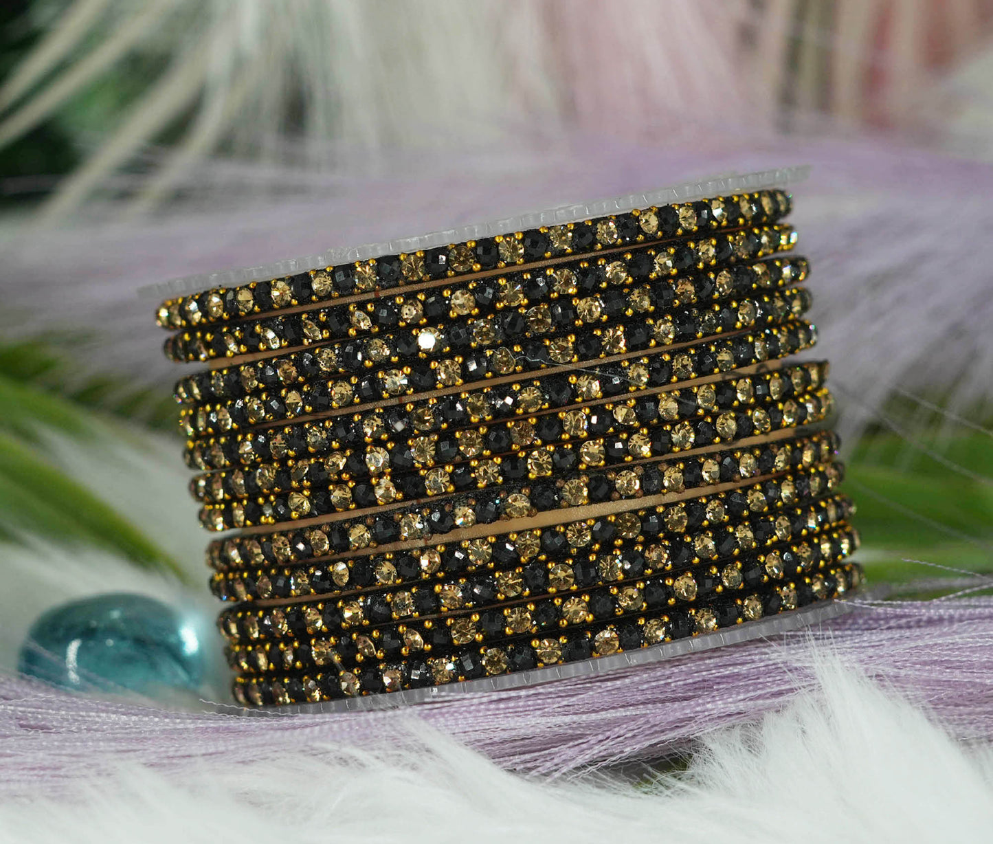 Glass Bangles with Beads Studded for Women & Girls | Multiple Color Chudiyan (Pack of 12 Bangles)
