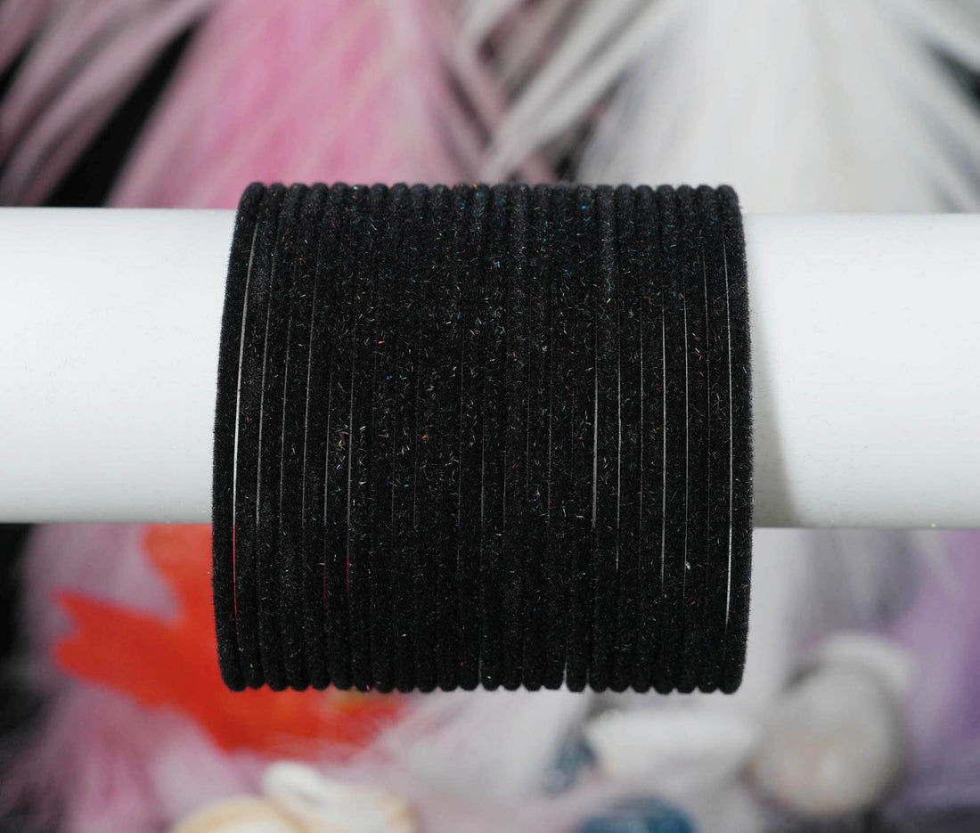 Black Velvet Metal Bangles for Women & Girls (Pack of 24)