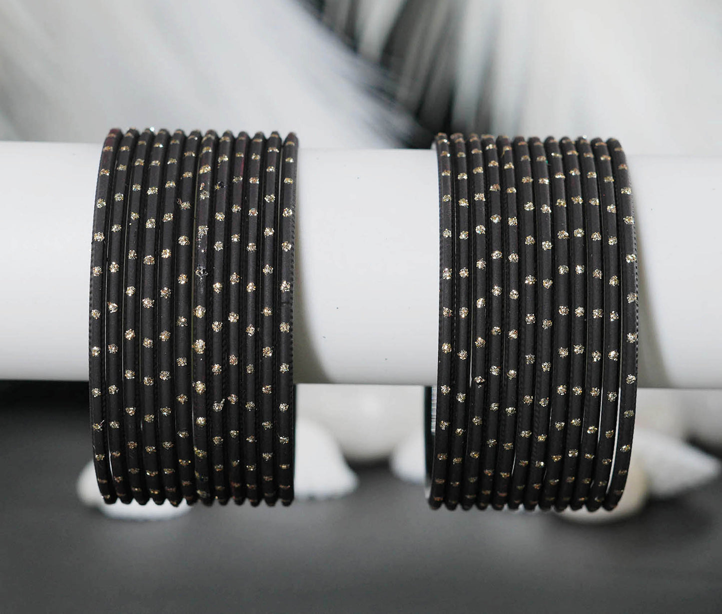 Black Dot Design Matte Finish Metal Bangle for Women & Girls (Pack of 24)