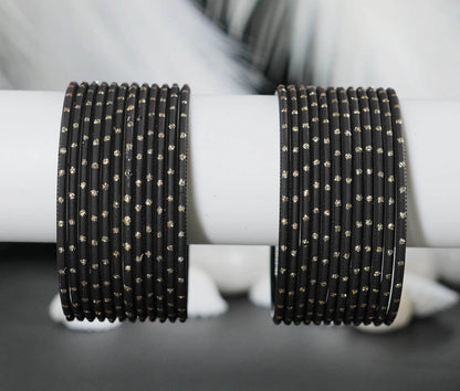 Black Dot Design Matte Finish Metal Bangle for Women & Girls (Pack of 24)