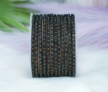 Glass Bangle with Golden Ball Studded for Women & Girls (Pack of 12 Bangles)