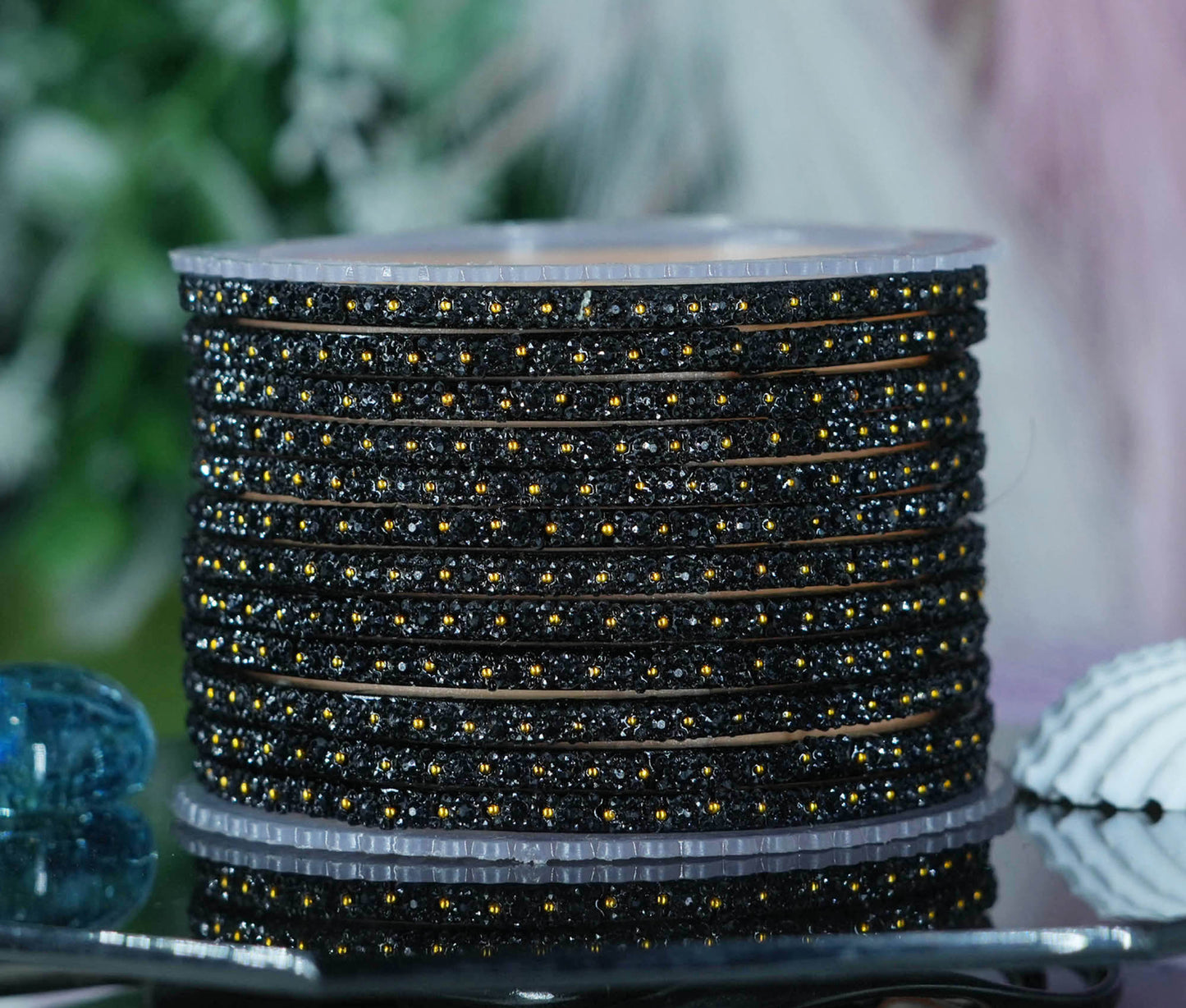 Glass Bangle with Golden Ball Studded for Women & Girls (Pack of 12 Bangles)