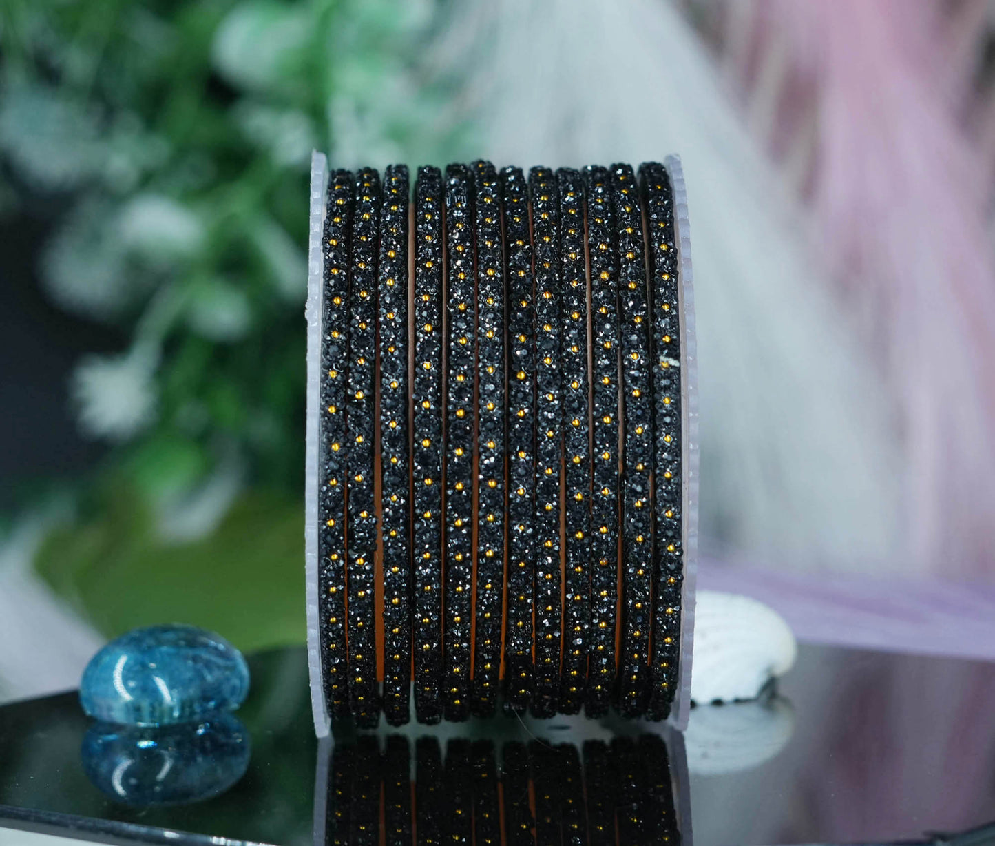 Glass Bangle with Golden Ball Studded for Women & Girls (Pack of 12 Bangles)