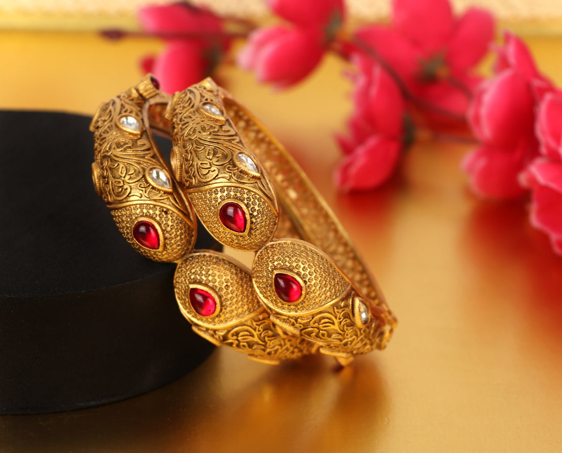 Antique Design Bracelet for Women & Girls with Golden Finish Brass Kada | Perfect for Everyday Wear & Parties