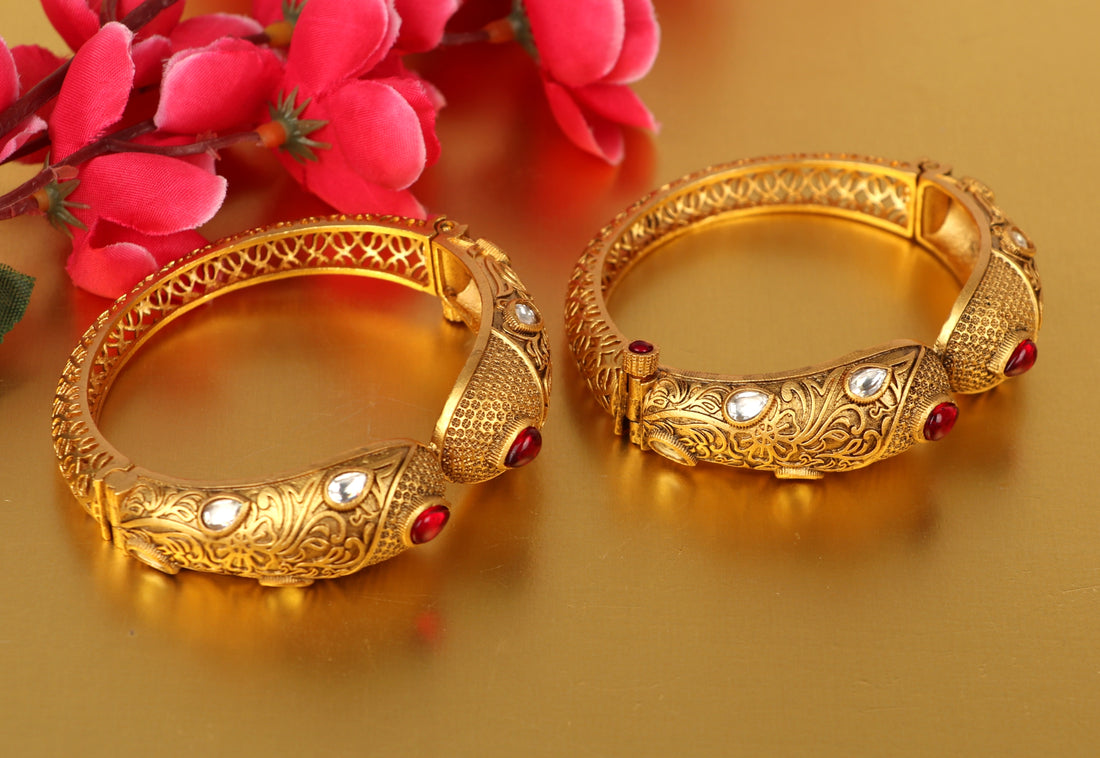 Antique Design Bracelet for Women & Girls with Golden Finish Brass Kada | Perfect for Everyday Wear & Parties