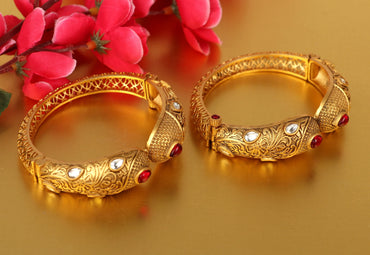 Antique Design Bracelet for Women & Girls with Golden Finish Brass Kada | Perfect for Everyday Wear & Parties